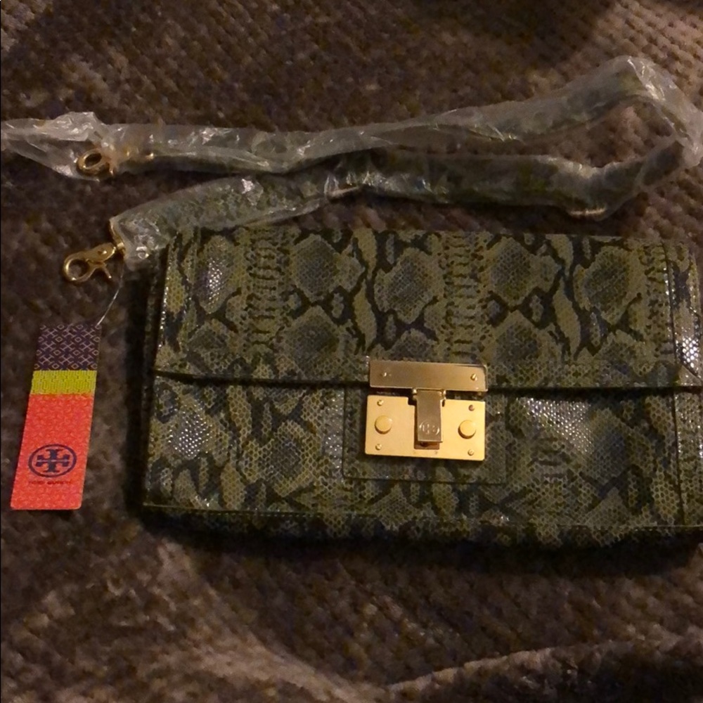 Tory Burch snake skin purse.